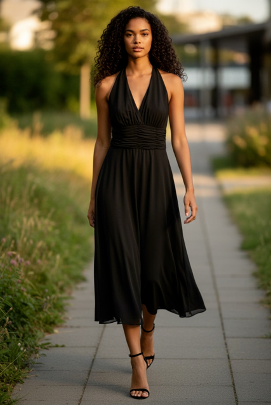 Evan Picone Sleeveless Black Rushed Waist Dress Size 6
